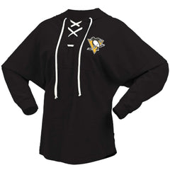 Pittsburgh Penguins Fanatics Women's Jersey Lace-Up V-Neck Long Sleeve Hoodie T-Shirt - Black | Fanatics Clearance