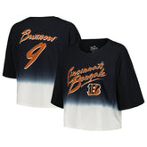 Joe Burrow Cincinnati Bengals Majestic Threads Women's Dip-Dye Player Name & Number Crop Top - Black/White - NFL