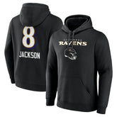 Lamar Jackson Baltimore Ravens Team Wordmark Pullover Hoodie - Black - NFL
