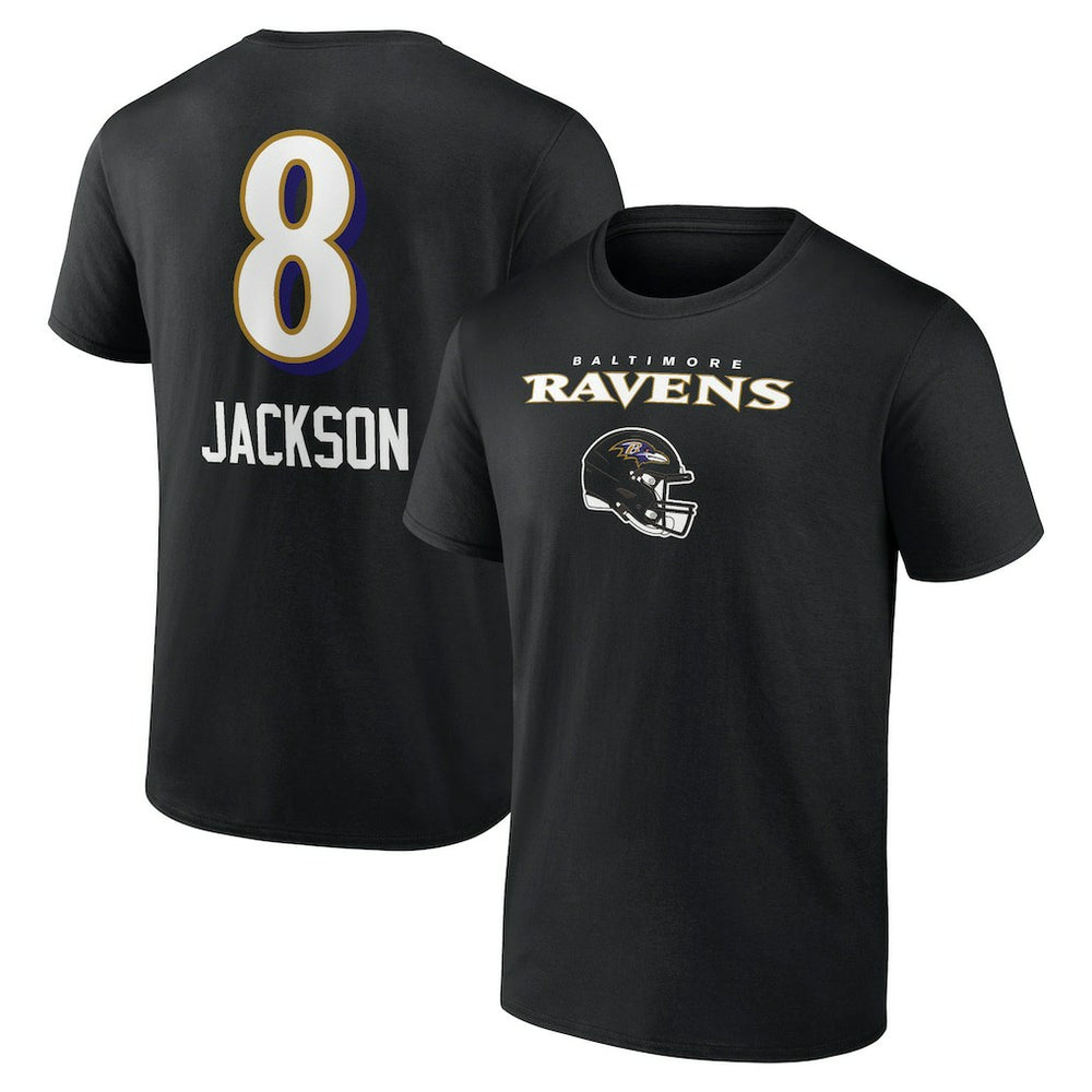 Lamar Jackson Baltimore Ravens Team Wordmark Name & Number T-Shirt - Black - NFL