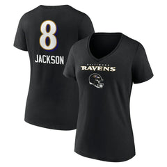 Lamar Jackson Baltimore Ravens Women's Team Wordmark Name & Number V-Neck T-Shirt - Black - NFL