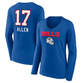 Josh Allen Buffalo Bills Women's Team Wordmark Long Sleeve V-Neck T-Shirt - Royal - NFL