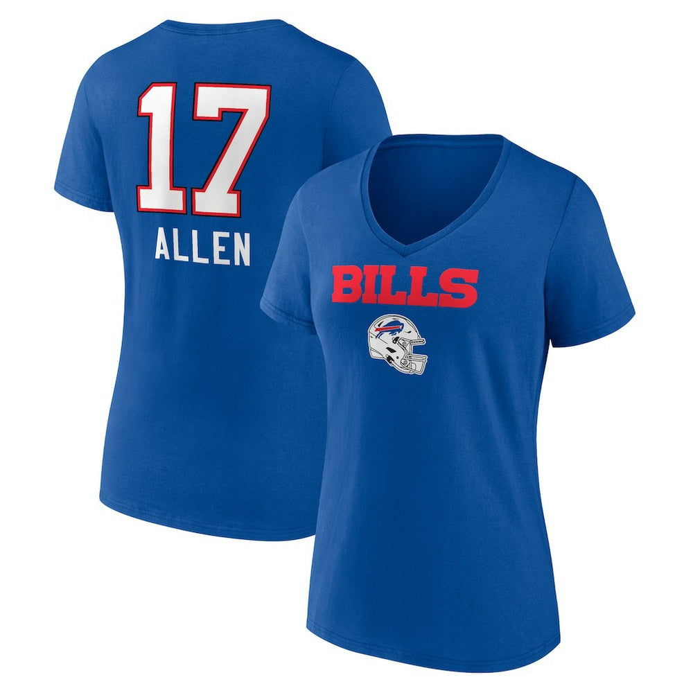 Josh Allen Buffalo Bills Women's Team Wordmark Name & Number V-Neck T-Shirt - Royal - NFL
