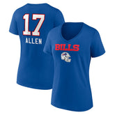 Josh Allen Buffalo Bills Women's Team Wordmark Name & Number V-Neck T-Shirt - Royal - NFL