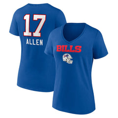 Josh Allen Buffalo Bills Women's Team Wordmark Name & Number V-Neck T-Shirt - Royal - NFL