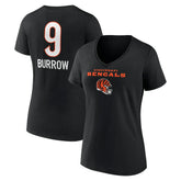 Joe Burrow Cincinnati Bengals Women's Team Wordmark Name & Number V-Neck T-Shirt - Black - NFL
