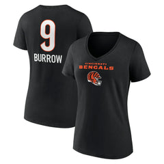 Joe Burrow Cincinnati Bengals Women's Team Wordmark Name & Number V-Neck T-Shirt - Black - NFL