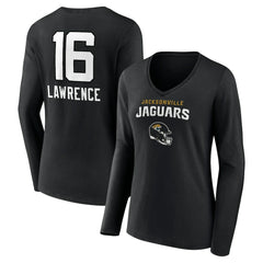 Trevor Lawrence Jacksonville Jaguars Women's Team Wordmark Long Sleeve V-Neck T-Shirt - Black - NFL
