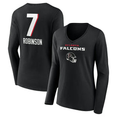Bijan Robinson Atlanta Falcons Women's Team Wordmark Name & Number Long Sleeve V-Neck T-Shirt - Black - NFL