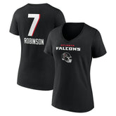 Bijan Robinson Atlanta Falcons Women's Team Wordmark Name & Number V-Neck T-Shirt - Black - NFL