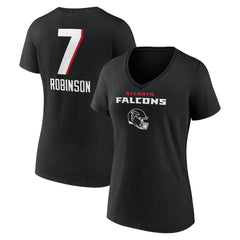 Bijan Robinson Atlanta Falcons Women's Team Wordmark Name & Number V-Neck T-Shirt - Black - NFL