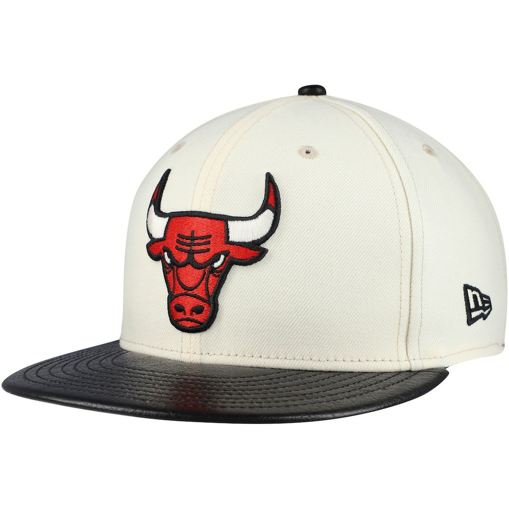 New Era Chicago Bulls Faux Leather Visor Two-Tone 59FIFTY Fitted Hat Cream/Black