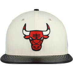 New Era Chicago Bulls Faux Leather Visor Two-Tone 59FIFTY Fitted Hat Cream/Black