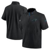 Carolina Panthers 2024 Sideline Coach Short Sleeve Half-Zip Hoodie Jacket - Black - Nike