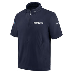 Dallas Cowboys 2024 Sideline Coach Short Sleeve Half-Zip Hoodie Jacket - Navy - Nike