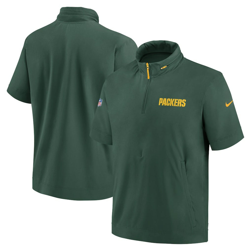 Green Bay Packers 2024 Sideline Coach Short Sleeve Half-Zip Hoodie Jacket - Green - Nike