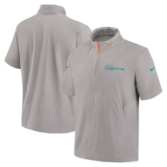 Miami Dolphins 2024 Sideline Coach Short Sleeve Half-Zip Hoodie Jacket - Gray - Nike
