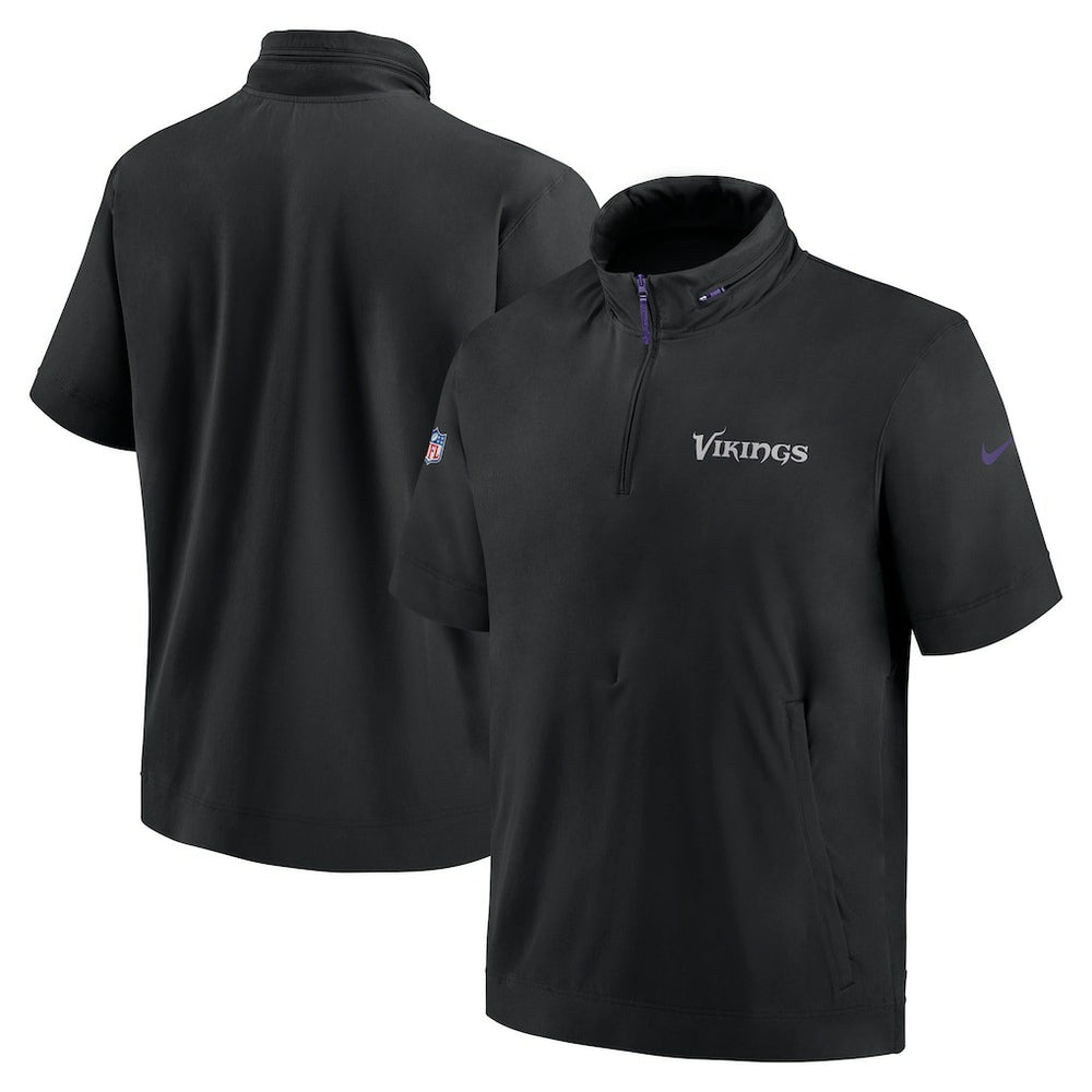Minnesota Vikings 2024 Sideline Coach Short Sleeve Half-Zip Hoodie Jacket - Black - Nike