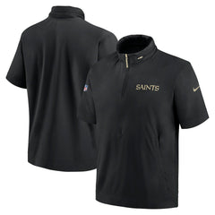 New Orleans Saints 2024 Sideline Coach Short Sleeve Half-Zip Hoodie Jacket - Black - Nike