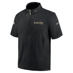 New Orleans Saints 2024 Sideline Coach Short Sleeve Half-Zip Hoodie Jacket - Black - Nike