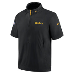 Pittsburgh Steelers 2024 Sideline Coach Short Sleeve Half-Zip Hoodie Jacket - Black - Nike