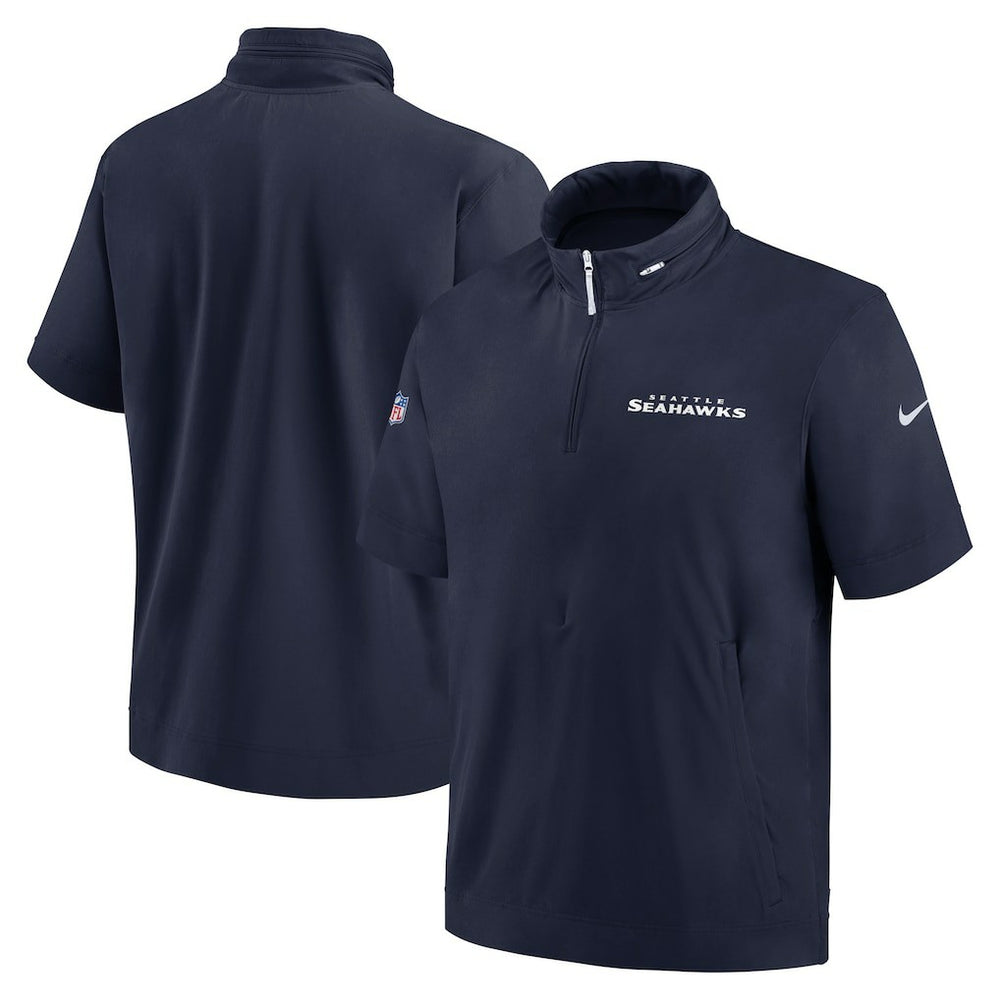 Seattle Seahawks 2024 Sideline Coach Short Sleeve Half-Zip Hoodie Jacket - College Navy - Nike