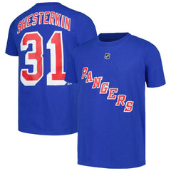 Igor Shesterkin New York Rangers Youth Player Name & Number T-Shirt - Blue | NHL on sale