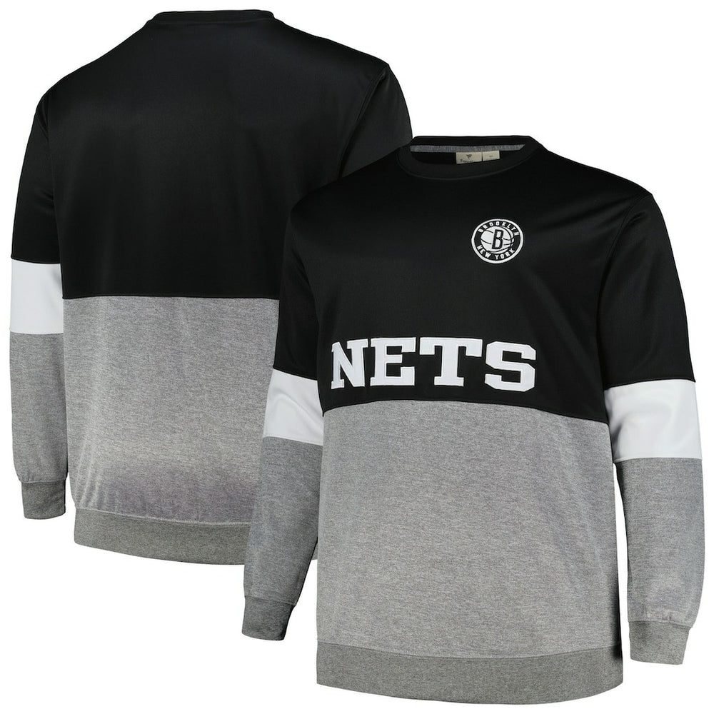 Fanatics Brooklyn Nets Big & Tall Split Pullover Sweatshirt Black/Heather Gray