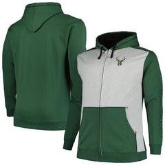 Fanatics Milwaukee Bucks Big & Tall Contrast Pieced Stitched Full-Zip Hoodie Hunter Green/Heather Gray