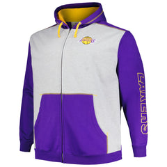 Fanatics Los Angeles Lakers Big & Tall Contrast Pieced Stitched Full-Zip Hoodie Purple/Heather Gray
