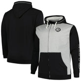 Fanatics Brooklyn Nets Big & Tall Contrast Pieced Stitched Full-Zip Hoodie Black/Heather Gray