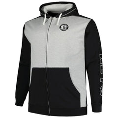 Fanatics Brooklyn Nets Big & Tall Contrast Pieced Stitched Full-Zip Hoodie Black/Heather Gray