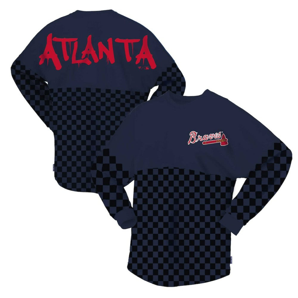Atlanta Braves Fanatics Women's Checker Print Long Sleeve T-Shirt Discount