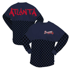 Atlanta Braves Fanatics Women's Checker Print Long Sleeve T-Shirt Discount