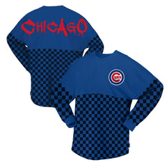 Chicago Cubs Fanatics Women's Checker Print Long Sleeve T-Shirt for sale