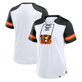 Cincinnati Bengals Women's Foiled Primary Lace-Up T-Shirt - White/Black - Fanatics