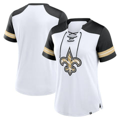 New Orleans Saints Women's Foiled Primary Lace-Up T-Shirt - White/Black - Fanatics
