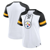 Pittsburgh Steelers Women's Foiled Primary Lace-Up T-Shirt - White/Black - Fanatics