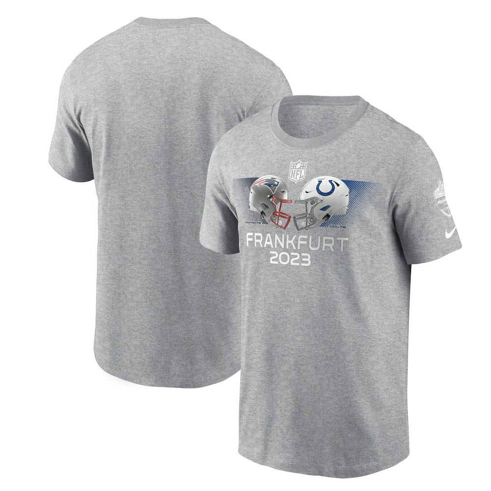New England Patriots vs. Indianapolis Colts 2023 Frankfurt Game Essential T-Shirt - Heather Gray - Nike