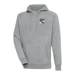 New York Rangers Antigua Metallic Logo Victory Pullover Hoodie - Heather Gray | NHL Lifestyle