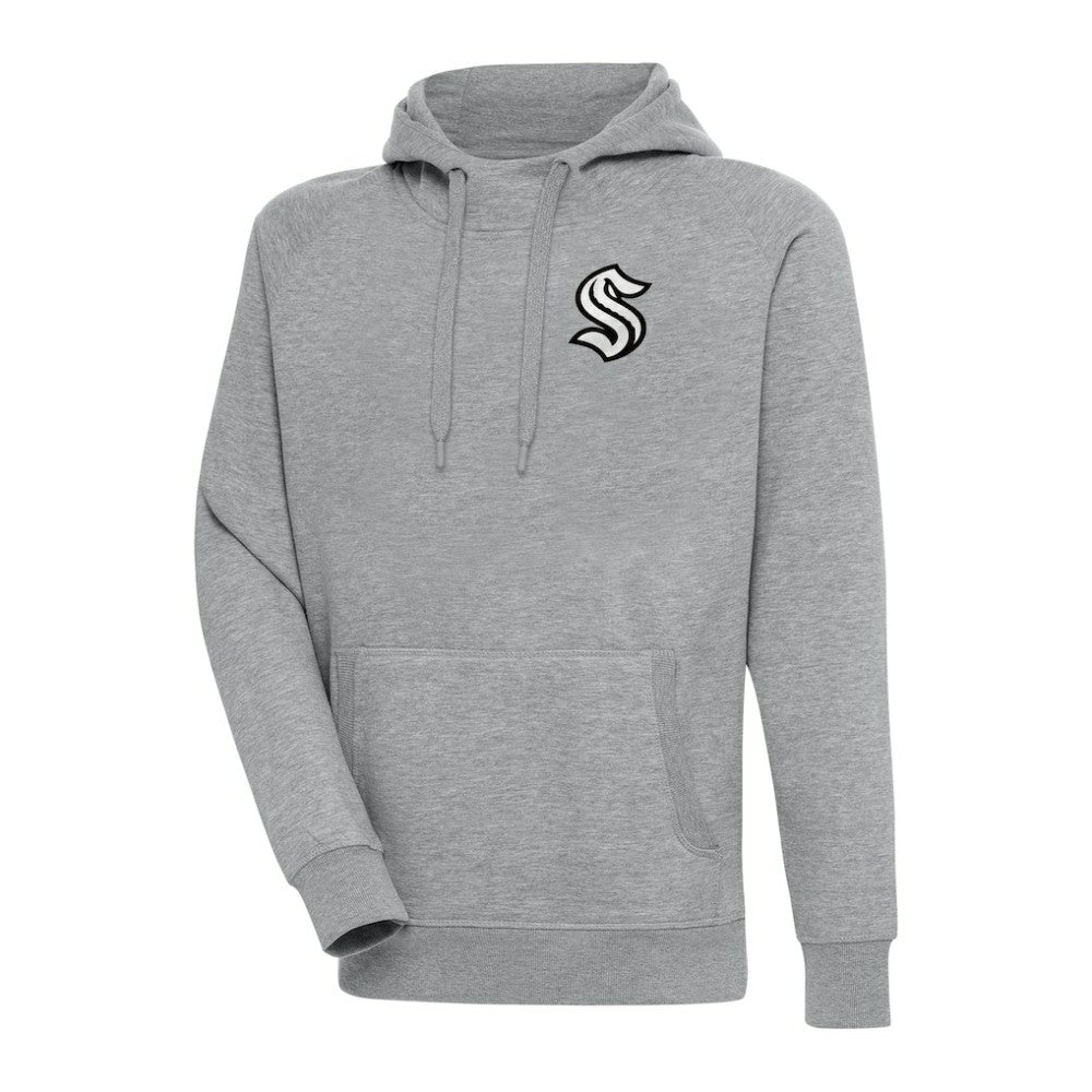 Seattle Kraken Antigua Metallic Logo Victory Pullover Hoodie - Heather Gray | NHL Clearance