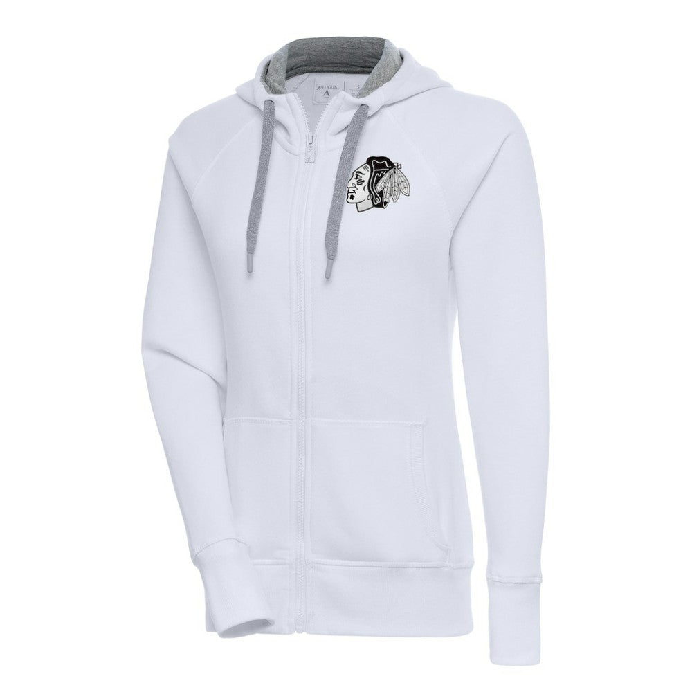 Chicago Blackhawks Antigua Women's Metallic Logo Victory Full-Zip Hoodie - White | NHL near me