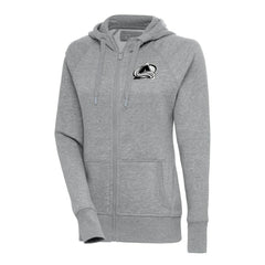 Colorado Avalanche Antigua Women's Metallic Logo Victory Full-Zip Hoodie - Heather Gray | NHL Clearance