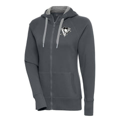 Pittsburgh Penguins Antigua Women's Metallic Logo Victory Full-Zip Hoodie - Charcoal | NHL on sale