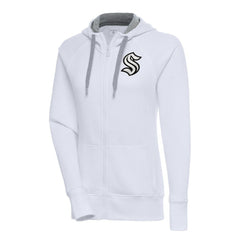Seattle Kraken Antigua Women's Metallic Logo Victory Full-Zip Hoodie - White | NHL near me