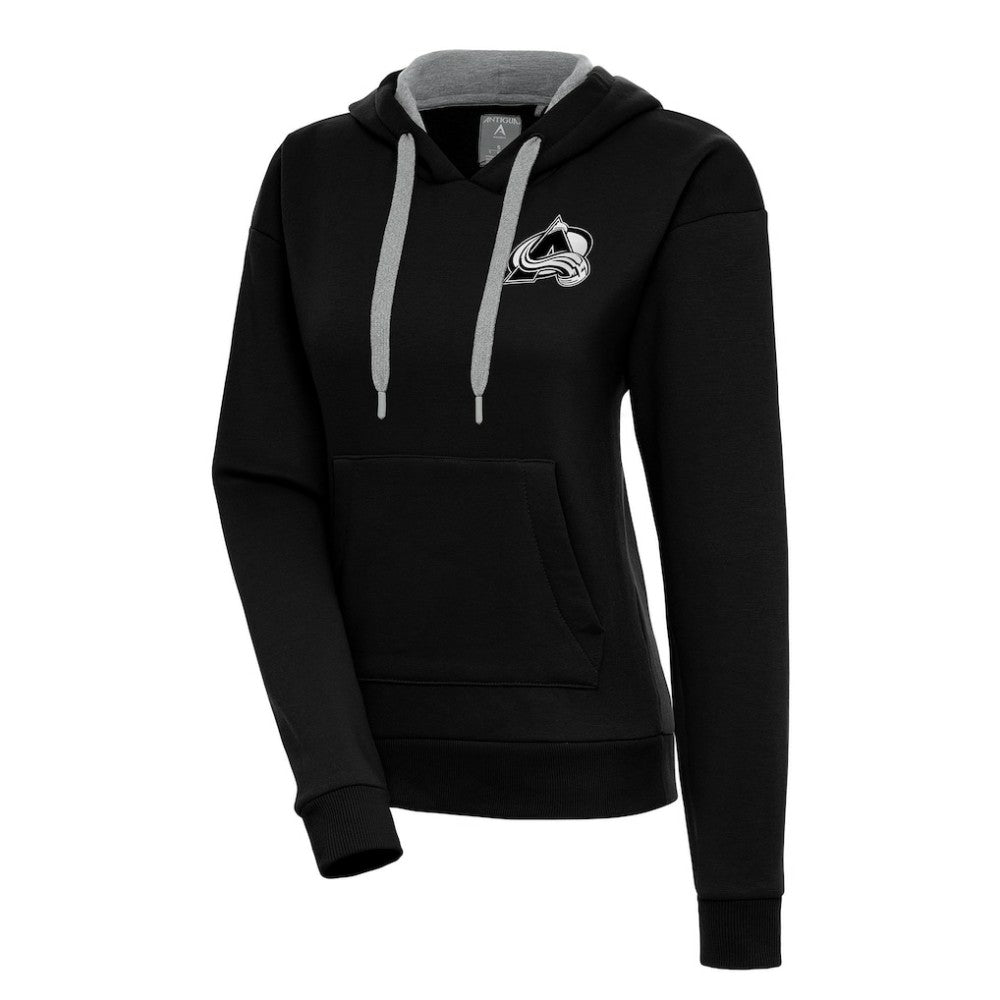 Colorado Avalanche Antigua Women's Metallic Logo Victory Pullover Hoodie - Black | NHL Clearance