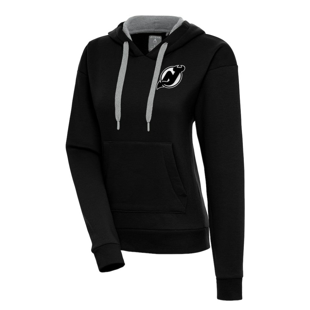 New Jersey Devils Antigua Women's Metallic Logo Victory Pullover Hoodie - Black | NHL Clearance