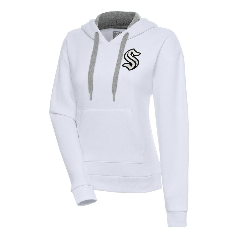Seattle Kraken Antigua Women's Metallic Logo Victory Pullover Hoodie - White | NHL Clearance