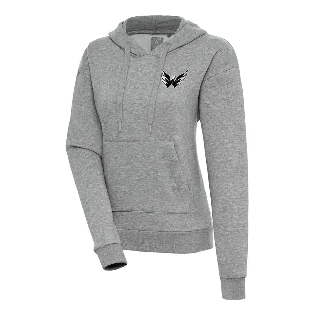 Washington Capitals Antigua Women's Metallic Logo Victory Pullover Hoodie - Heather Gray | NHL near me