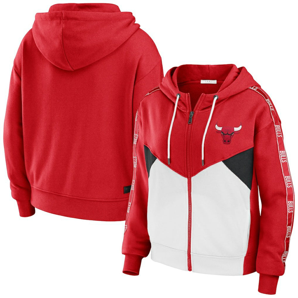 Chicago Bulls WEAR by Erin Andrews Women's Color-Block Full-Zip Hoodie Red